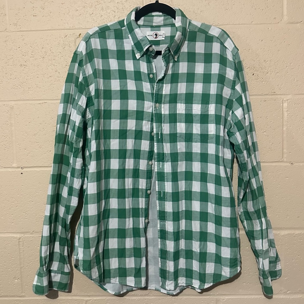 Duck Head men’s button down shirt green and white size XL